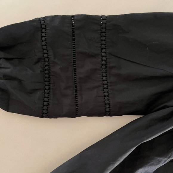 ❤️ J. CREW BLACK PEASANT BLOUSE TOP HIGH NECK CROCHET BALLOON SLEEVES BOHO SHIRT - Picture 9 of 12